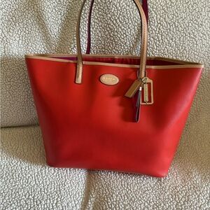 Coach Red Leather Tote Bag